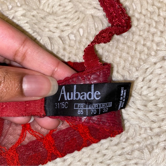 AUBADE SHEER LACE BALCONETTE BRA in RED - Picture 7 of 9